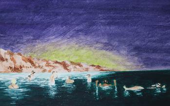 Swimmers watercolor painting